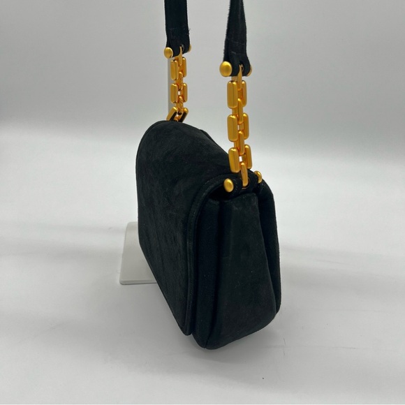 Vintage Frenchy of California Suede Crossbody Bag Black Gold Chain Strap USA - Picture 4 of 12